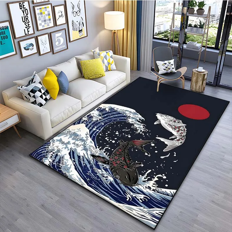 Japanese Home Textiles - Japońska Sztuka Kanagawa Fale Dywan do